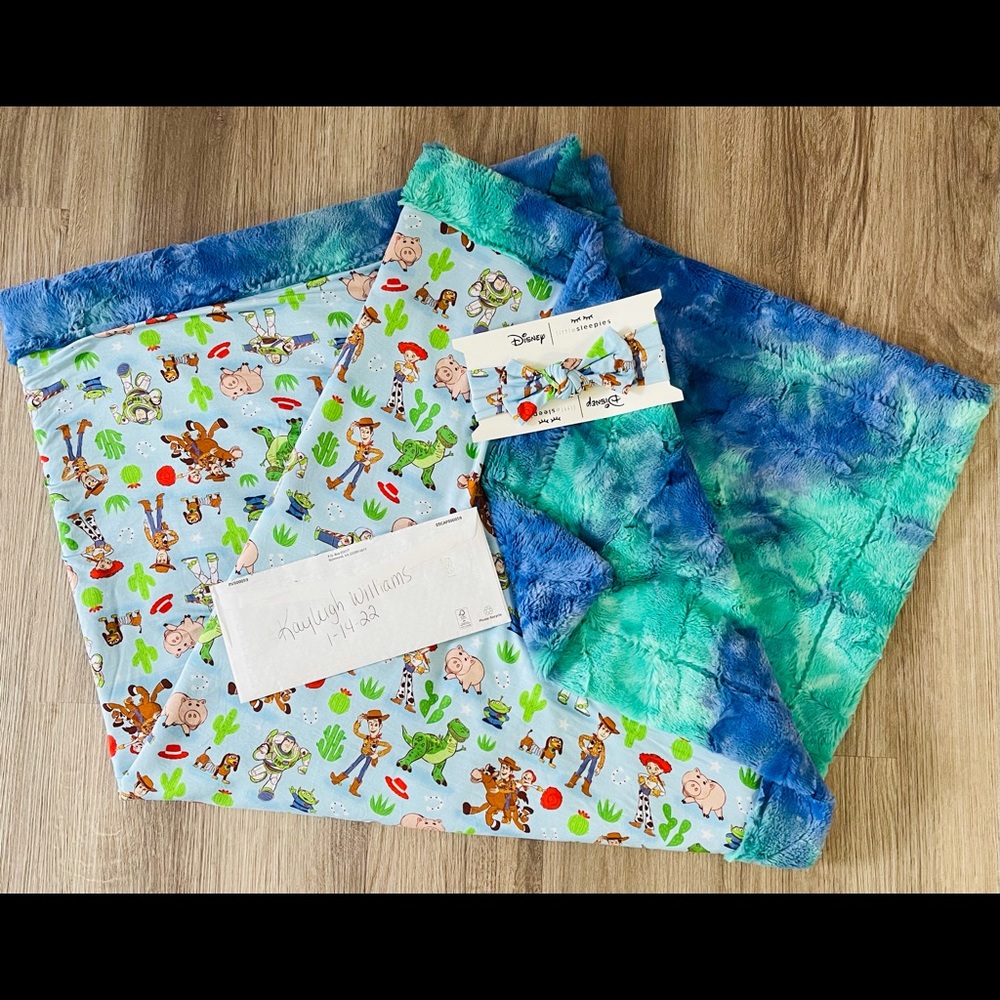 Toy story bamboo with shannon lux minky blanket. Made with all new fabrics.